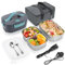 Kssvzz 80W Fiambrera Electrica Comida Trabajo, Fiambrera Termica con 2 x 1.5L Revestimiento de Acero Inoxidable, 12V/24V/220V Tartera Comida Trabajo con Cubiertos y Bolsa para Coche, Oficina, Camping