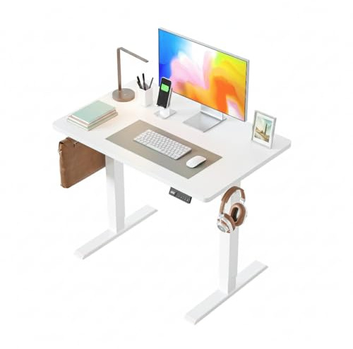 FEZIBO Electric Standing Desk 100 X 60 cm Heigh Adjustable Standing desk with digital display panel, Ergonomic Home Office Desk for sit stand Table with Splice Board & White Wood Grain Surface