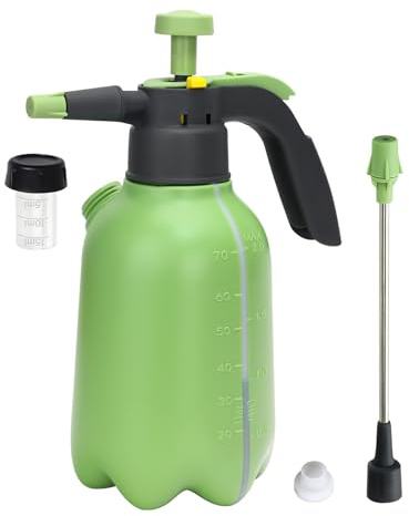 INNOVJOPRO Pulverizador de bomba manual de 0.5 galones para plantas de jardín y limpieza con 2 boquillas ajustables y entrada de agua lateral y válvula de seguridad