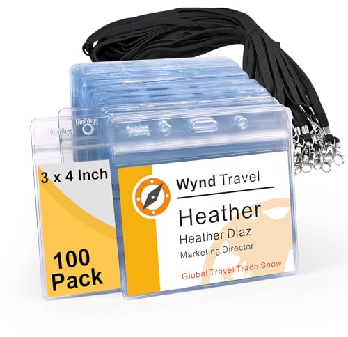 Fushing 100 porte badge tour de cou,7.6 x 10.2 cm porte carte plastique,pochette plastique pour Porte Badges d'Identification Portable