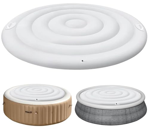 Couverture De Spa Gonflable, Couvercle De Bain À Remous Rond, Couvercle De Bain À Remous Gonflable, Isolation Thermique Pliable pour Spa, Spa Rond Gonflable Extérieur (Poignée Blanche, 145cm)