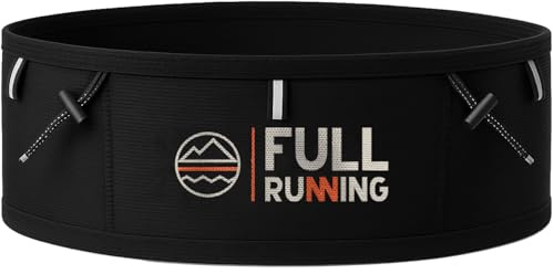 Full Running Laufgürtel für Damen und Herren | Laufgürtel und Trail mit wasserdichter Tasche, Rückenhalterung, Stöcke und Platz für Handy, Soft Flash und Gele | Schwarz, Schwarz , S, Laufgürtel