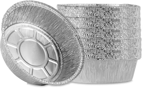 Quixotical 50 Stück Aluminiumfolie Pfannen, Einweg Aluschalen 8 Zoll, Rund Backbleche zum Backen, Kochen, Grillen – Aluminium Einwegformen