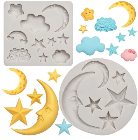 Bexal Silikon-Backformenset „Mond und Sterne“, Wolkenform, 17 x 9 x 1 cm | Für Fondant, Für Schokolade, Für Süßigkeiten & Backen, BPA-frei
