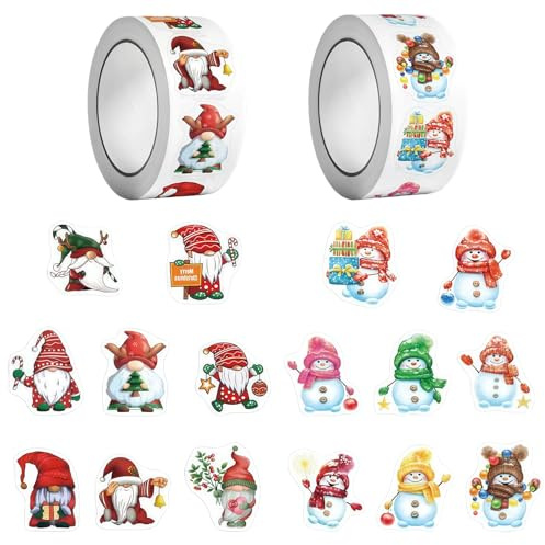KLINNA 1000 Stück Weihnachtsaufkleber auf Rolle, Runde Sticker Weihnachten Etiketten, Selbstklebende Geschenkaufkleber für Weihnachten Geschenk, Dekoration, Umschläge und Basteln