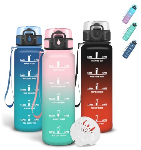 Grsta Gourde Enfant, Gourde 500ml Anti-Fuite, Bouteille, Facile à Nettoyer, Bouteille d'eau de Motivation, Facile à Nettoyer, Avec Verrouillage de Sécurité, pour Running, Bureau, Extérieur, Enfant