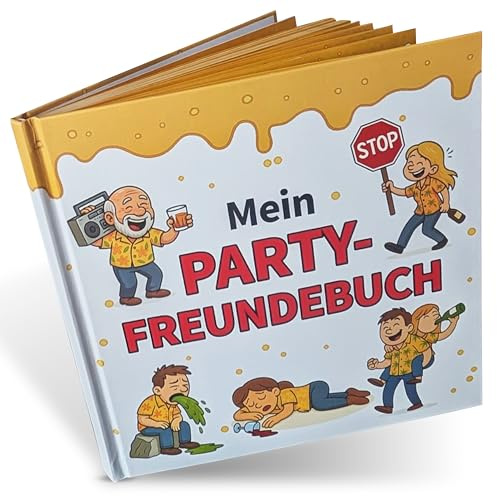 DENKPAUSE® Mein Party Freundebuch für Erwachsene mit Platz für 50 Freunde | Über 100 Seiten mit Fragen, Erinnerungen und Partygeschichten – ein persönliches Erinnerungsbuch für Freunde und Feiern