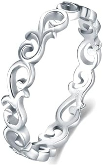 925 Sterling Silver Floral Vine Pattern Band Celtic Knot Heart Ring for Women, Christmas Wedding Stacking Band Ring, Gift For Her_10