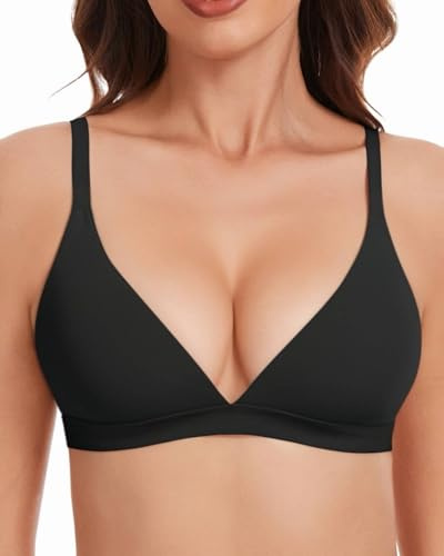 WOWENY Reggiseno Triangolo Donna senza Ferretto senza Imbottitura Sexy Bralette Senza Cuciture Tshirt BHS Reggiseno Senza Ferretto Bustier Scollatura a V Leggero Comodo, Nero , M