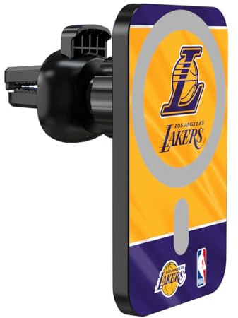 Head Case Designs Officially Licensed NBA Horizontal Banner Los Angeles Lakers Magnetic Car Mount with Wireless Charger 15W Fast Charging Compatible with MagSafe iPhone and Android Qi Devices (Black)