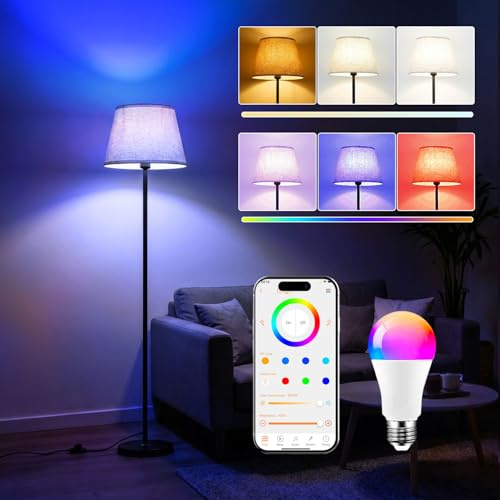Lampadaire LED sur Pied Salon avec Variateur RGB Intelligente, Double commande par interrupteur au pied et L’appli,152CM Moderne& Ampoule,16M de couleurs,CRI92 2700-6000K,1200LM,pour Chambre et Bureau