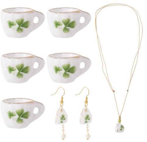 Spritewelry Juego de 5 mini tazas de té de porcelana con patrón de flores, juegos de té de cerámica, miniaturas, accesorios de casa de muñecas para joyería, llavero, decoración de escritorio, adornos
