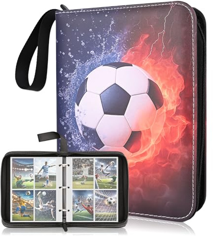 DOVEKERY Sammelkarten Album, Fussball Sammelalbum 4 Fächer, Fußball Karten Sammelalbum mit Herausnehmbaren Hüllen, Wasserdicht PU Card Binder für TCG Ordner(440 Karten)