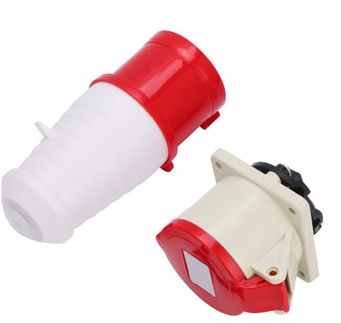 Bewinner Juego de Enchufes Industriales 3P+E, Instalación Oculta, Conector Impermeable IP44 Trifásico de 4 Pines 32A 380-415V con Carcasa de Aislamiento PA66