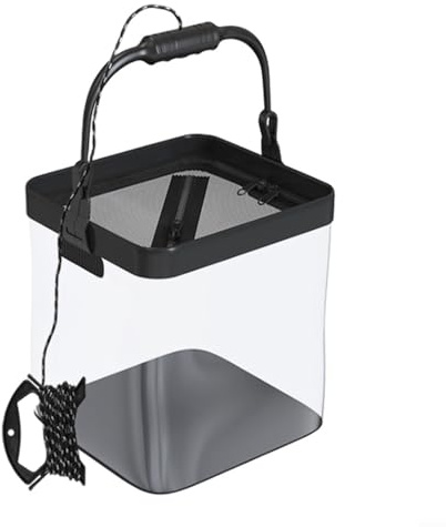 Glewi Faltbarer transparenter lebender Fischeimer mit Sauerstoffpumpe, tragbares, faltbares Fischbecken mit Anti-Fluchtnetzabdeckung (A)