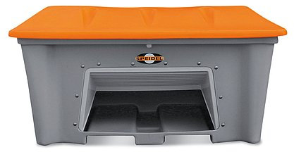 Streugutbehälter 350 Liter orange-grau mit Entnahmeöffnung für Schneeschieber und Schaufel - Streusalzbehälter bzw. Streubox für Streugut wie Salz, Splitt und Granulat