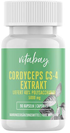 Vitabay Cordycreps CS-4 Extrakt 5000mg 90 Kapseln | Enthält 40% (2000mg) Polysaccharide | Hochdosierter Raupenpilz Extrakt | Laborgeprüft & hergestellt aus hochwertigen Rohstoffen