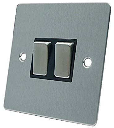 AET FSC2GSWIBS 10 A 2-Gang 2-Way Satin Chrome Flat Double Light Switch with Black Insert Metal Rocker Switches
