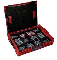fischer - L-Boxx für alle Materialien – Koffer mit 1052 Teilen – Sortiment von Universaldübeln aus Nylon, Metalldübel für Hohlkörper und Gipskarton, Holzschrauben und Wälder