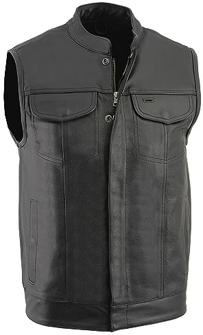 Milwaukee Leather LKM3710 Men's Black Club Style Leather Vest with Open Neck (3X-Large)