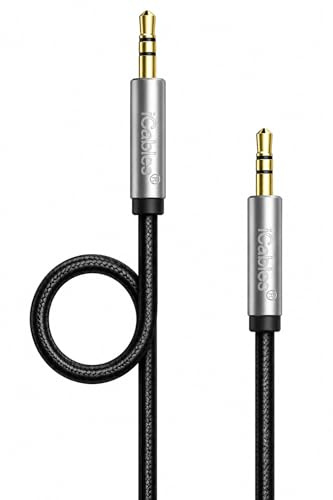 iCables Aux Cable 3.5mm Audio Cable - Jack to Jack cable/Braided Auxiliary Cable - Works with Portable speakers, Car Stereo, Mobile, MP3 player, PC, Laptop and more - Audio Jack/AUX Lead - 50CM