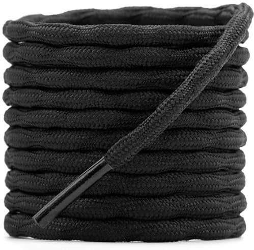 DELELE 2 Pair Round Wave Shape Non Slip Heavy Duty and Durable Outdoor Climbing Shoelaces Black Hiking Shoe Laces Shoestrings-55 inch