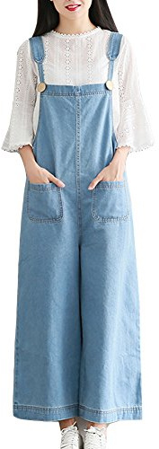 LaoZanA Donna Salopette Pantaloni Larghi Elegante Baggy Jeans Tuta Jumpsuit Azzurro 3XL