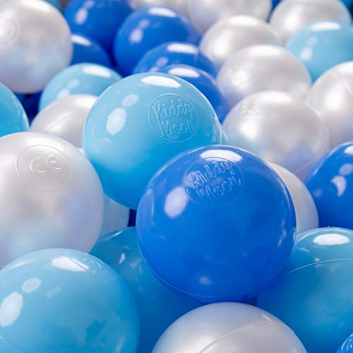 KiddyMoon 100 Ø 7 cm barnbollar lekbollar för bollbad baby plastbollar tillverkade i EU, baby blå/blå/pärla