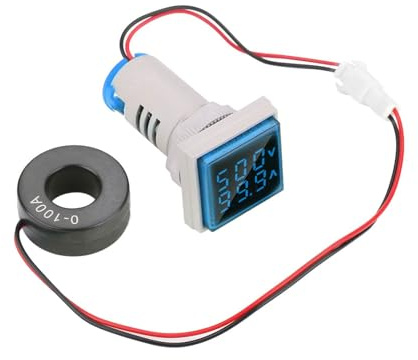 Voltímetro Digital Amperímetro Digital Cuadrado 22mm Panel Doble Pantalla Probador Corriente Voltaje AC 0-100A 60-500V Medidor Azul Precisión Alta
