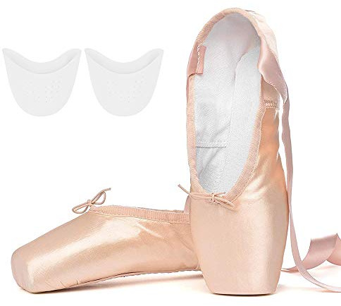 Professionella balett Pointe skor Dansskor med sytt band och silikon tåskydd för flickor Dam