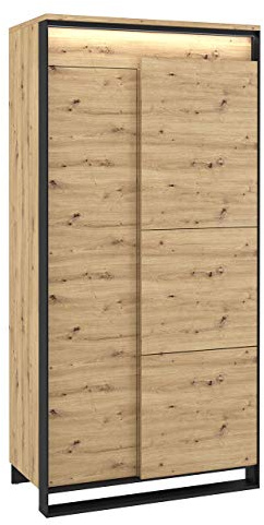 Mirjan24 Drehtürenschrank 2D Quant QA-01 mit LED-Beleuchtung, Garderobenschrank, Kleiderschrank mit Kleiderstange und 5 Einlegeplatten, Diele & Flur Schrank (Eiche Artisan/Eiche Artisan + Schwarz)