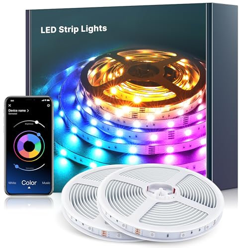 Mexllex LED Strip Lights 40M Music Sync Color Changing RGB LED Strip with Remote & App Control, Built-in Mic, RGB Rope Lights