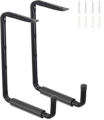 Ganci per Garage da Soffitto, 39*28cm Ganci Appendi Bici da Muro con EVA Rivestimento Antiscivolo, Porta Bici Ganci Utilità di Stoccaggio per Sedie Pieghevoli, Scale, Utensili Elettrici/ 2Pezzi/Nero