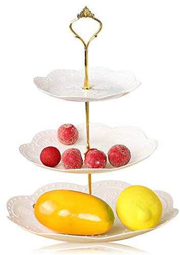 Elinala Alzata per Dolci, Supporto per Cupcake, Espositore per Feste in Plastica Multifunzionale Rimovibile a 3 Livelli per Dessert, Cupcakes, Frutta, Pane, ECC (Bianco)