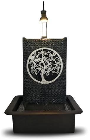 Fuente de Interior de Pared de Agua, Cascada, diseño de árbol de la Vida, luz de Punto Blanco, Gran decoración de Mesa, Oficina, Sala de Estar, Dormitorio, Fuente de Zenitude meditación relajación,
