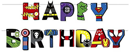 Super Hero Birthday Banner Party Decoration - Comic Superhero Happy Birthday Supplies Decor for Kids Parties Boys Girls