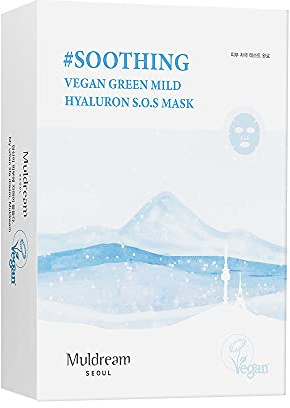 Muldream Vegan Green Mild Hyaluron S.O.S Peel Off Gesichtsmaske – für feuchtigkeitsspendende und beruhigende Haut – 10 Blatt