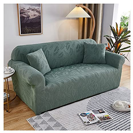 AMDXD Sofabezug 2 Sitzer, Vintage Blatt Sofahusse Möbelschutz mit Elastischem für Wohnzimmer, in Polyester, Anti-Rutsch, Elastischer, Cyan