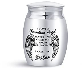 Luluadorn Mini Cremation Urn for Ashes Women I Have a Guardian Angel Watching Over Me from Heaven I Call Her Sister