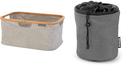 Brabantia - Foldable Laundry Basket - Bamboo Rim - Multi-functional Storage - Grey - 40L & Premium Peg Bag - with Closing Cord - Durable and Weather Resistant - Storage - Rotary Dryer - Black