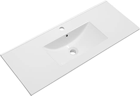 baanio - Lavabo Encimera Cerámico Blanco | Pila Lavamanos Rectangular 101x40 cm con Seno Centrado | Instalación Sobre Encimera, Compatible con Mueble de Baño 100x39 cm | FONDO REDUCIDO 40