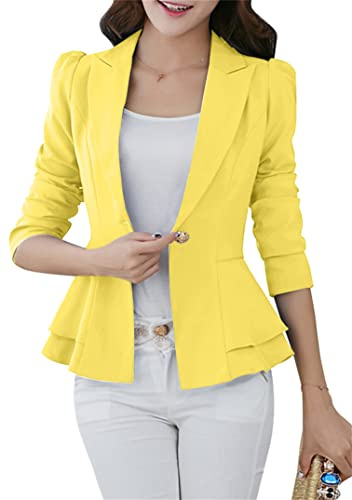 EFOFEI Frauen Elegante Arbeit Blazer Slim Fit Solid Laterne Ärmel Blazer Anzug Layered Rock Rüschen Taille Blazer Mantel