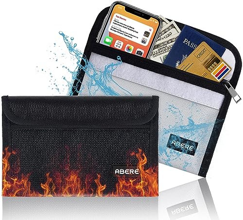 ABERE 2 Stück Feuerfeste Tasche, 20 x 13 cm Kleine Feuerfeste Geldtasche, Feuerfeste wasserdichter Reißverschluss Feuerfeste Dokumententasche, Feuerfeste Brieftasche für Passport/Scheine/Geld