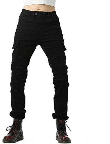 HOMDECR Damen Slim Fit Motorrad Jeans mit Protektoren Knie Und Hüftprotektoren Stretch Slim Fit Denim Motorradhose Cargo Motorradjeans Schutzhose Biker Pants (Black,L)