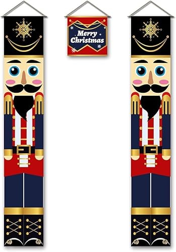 SUPERDANT 3 PCS Schiaccianoci Portico Banner Buon Natale Banner Soldato Modello Schiaccianoci Banner per Portico Esterno Porta Decorazioni di Natale A Casa
