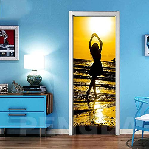JGCAI Türposter Türfolie 3D Türtapete PVC Türtapeten Türaufkleber Türsticker 95x215cm Strandmädchen Poster Selbstklebend Türaufkleber Wandbild Für Tür Wohnzimmer Schlafzimmer Küche