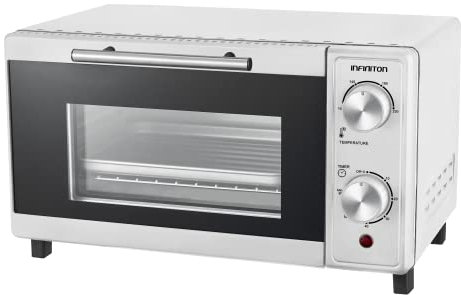 INFINITON HSM-A9B – Horno sobremesa, Blanco, 9L, 600W, Doble acristalamiento, Control de temperatura, Temporizador 60 min.