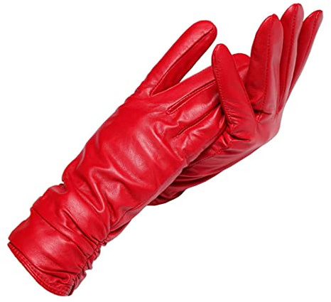 Pulcykp Damen Winter Faux Schaffell Leder Handschuhe Warm Kaschmir Gefüttert Touchscreen SMS Fahren Handschuhe, Rot/Ausflug, einfarbig (Getaway Solids), 8