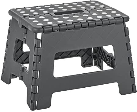 Baroni Home Sgabello Pieghevole Ultra-Resistente - Portata 130 Kg, Salvaspazio per Cucina, Bagno, Giardino - Per Bambini e Adulti - 29x22x22 Cm, M Grigio Scuro