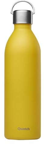 Qwetch - Trinkflasche 600 ml Edelstahl Curry Gelb Active - Thermosflasche aus 90% recyceltem Inox - 24h Kalt & 12h Heiß - Isolierflasche, Auslaufsicher, BPA-frei & Kompakt